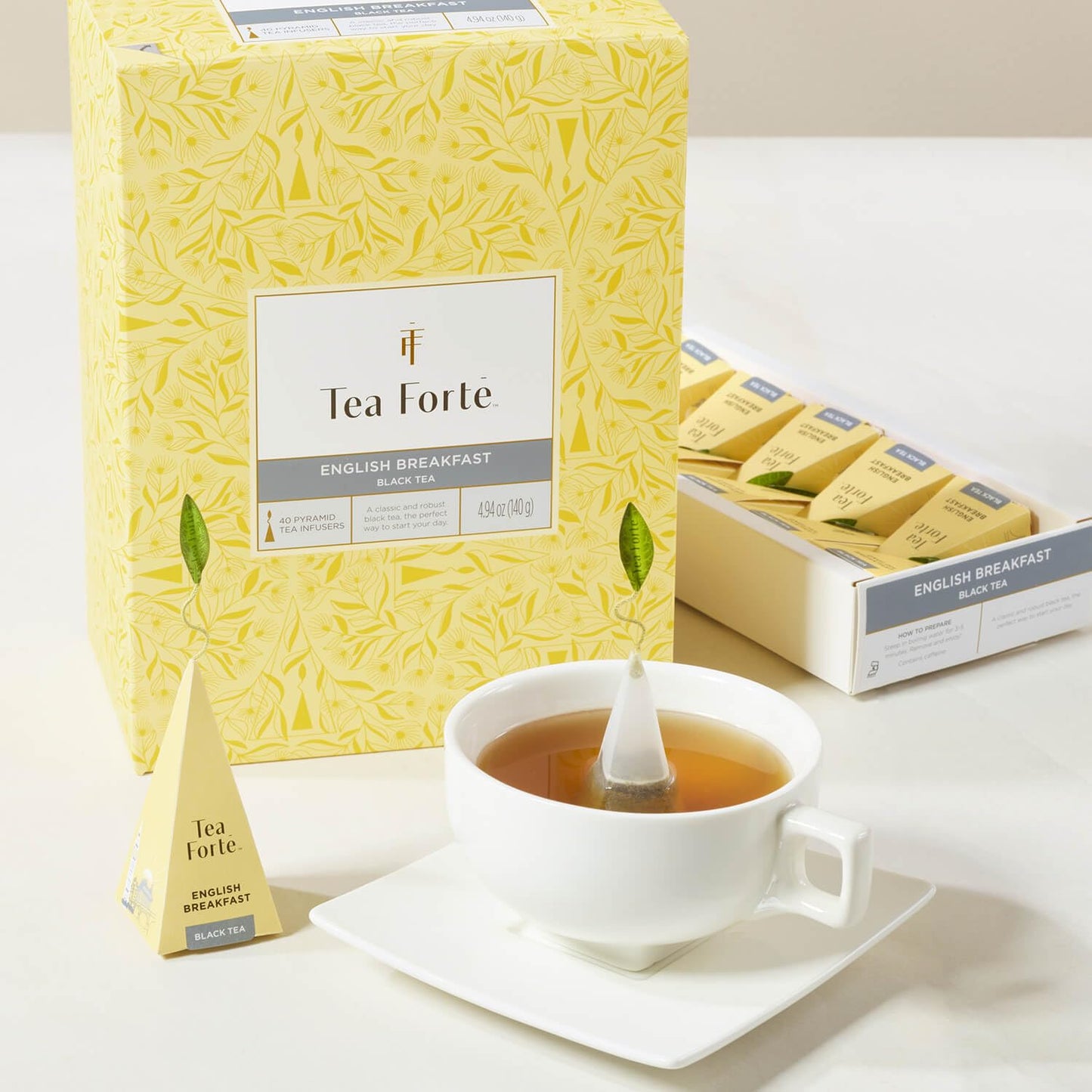 Tea Forte Cherry Blossom Premium Caffeinated Green Tea Blend Event Box, Bulk Pack 40 Count, 10 per tray Individually Wrapped Handcrafted Pyramid Infusers