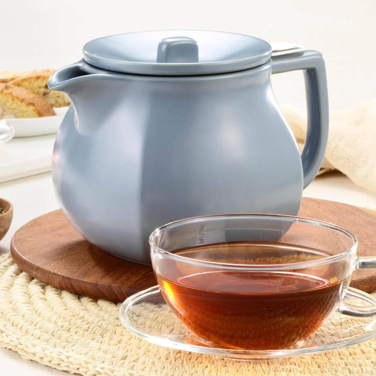 Tea Forte Stone Blue Ceramic Fiore Teapot with Infuser