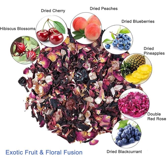 Tropical Flavor Fusion Fruit Tea, Fruity & Refreshing Herbal Tea |Peach,Hibiscus,Pineapple,Blackcurrant,Rose,Caffeine-FreeTea | 30+ Cups | Hot or Iced | Premium Quality, Woman-Owned | Loose Leaf Tea 7oz