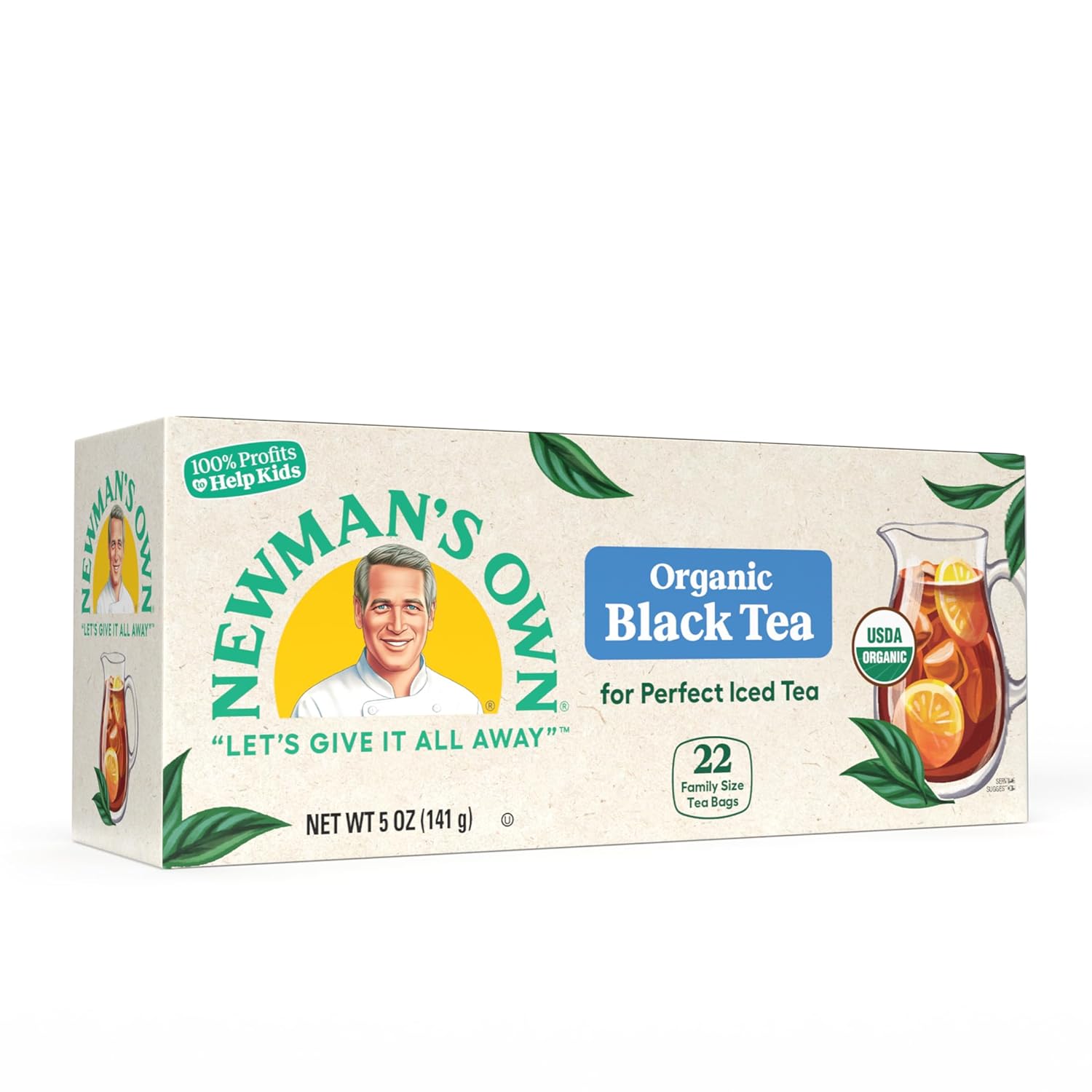 Newman's Own Organic Black Tea Boosts Immunity and Promotes Overall Wellbeing Strong Robust Unsweetened Black Tea with 22 Individually Wrapped Family Sized Tea Bags Per Box (Pack of 6) USDA Certified Contains Caffeine Brew Hot/Cold