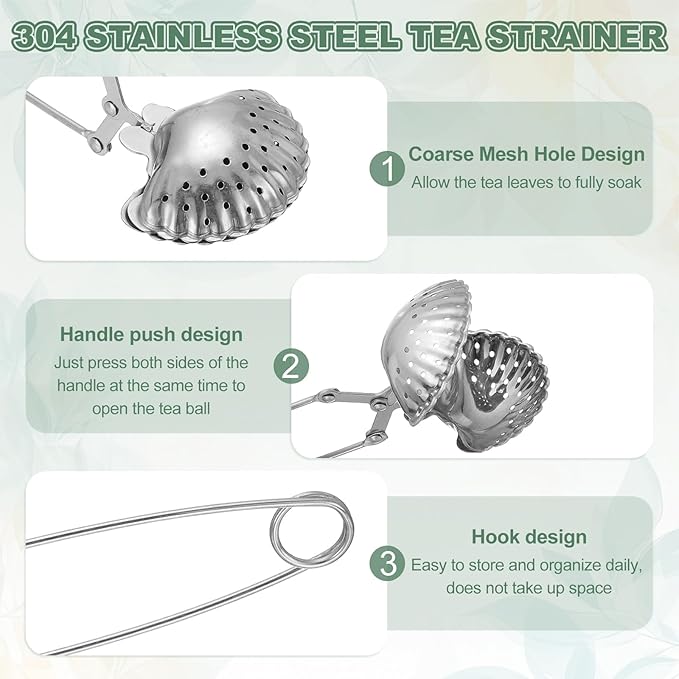 uxcell 1 Pcs Tea Infuser, Stainless Steel Loose Leaf Tea Infuser Filter, Long Handle Tea Steeper Strainers for Cup and Teapot for Tearoom Office Home, Shell Shaped Silver