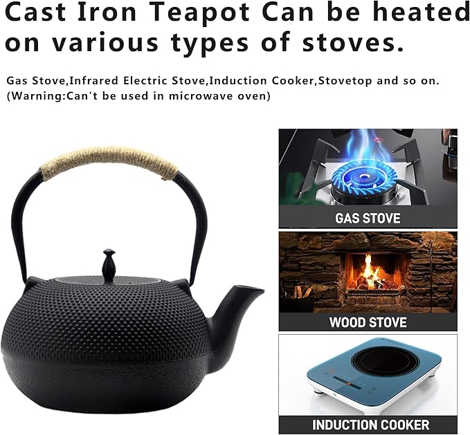 Big Cast Iron Teapot, Japanese Tetsubin Tea Kettle for Stovetop Safe, Cast Iron Tea Pot with Stainless Steel Infuser for Loose Tea and Enameled