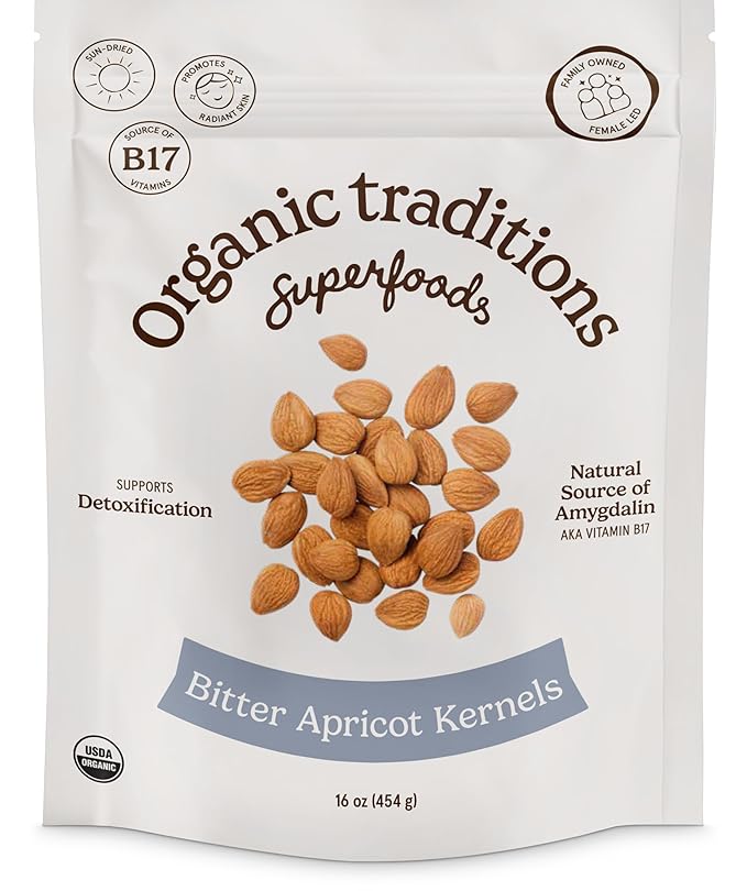 Organic Traditions Sundried Apricot Kernels – Sweet & Bitter Raw Seeds, 16oz