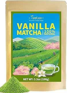 TeeLux Vanilla Matcha Green Tea Powder, First Harvest Premium Matcha + Delicate Vanilla Powder, Flavorful & Aromatic, Hot or Iced Tea, 3.5oz