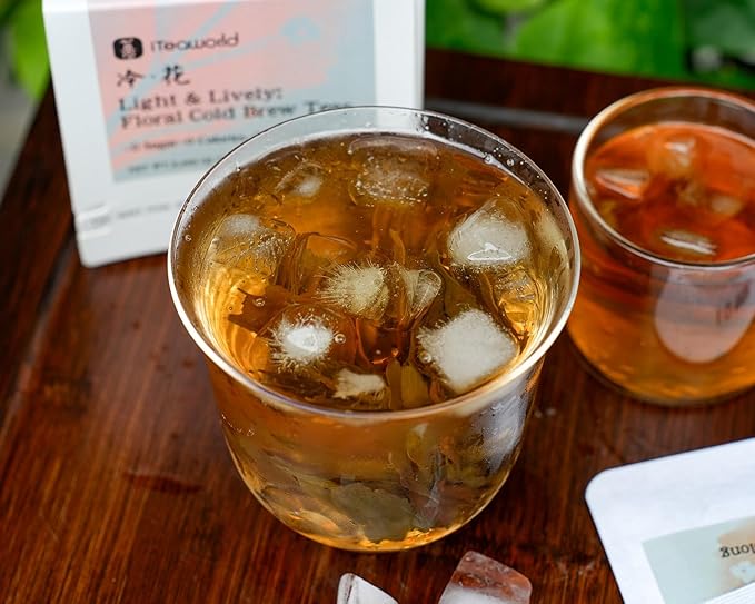 iTeawolrd Floral Cold Brew Tea - Iced Tea Sampler,7 flavors Classic Floral Loose Leaf Teas, Dancong Oolong,Jasmine Green Tea, Makes Cold Brew Iced Drink or Hot - Whole Leaf | 14 Bags (2.47oz)