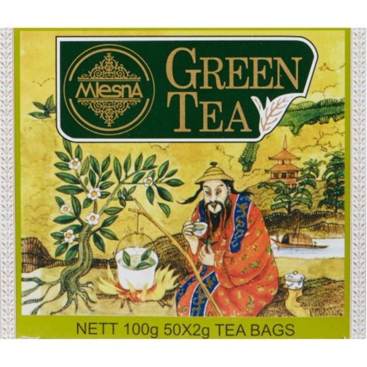 Mlesna Chinese Green Tea 50 Tea Bags - Pure Ceylon Sri Lanka Chinese Green Tea Box