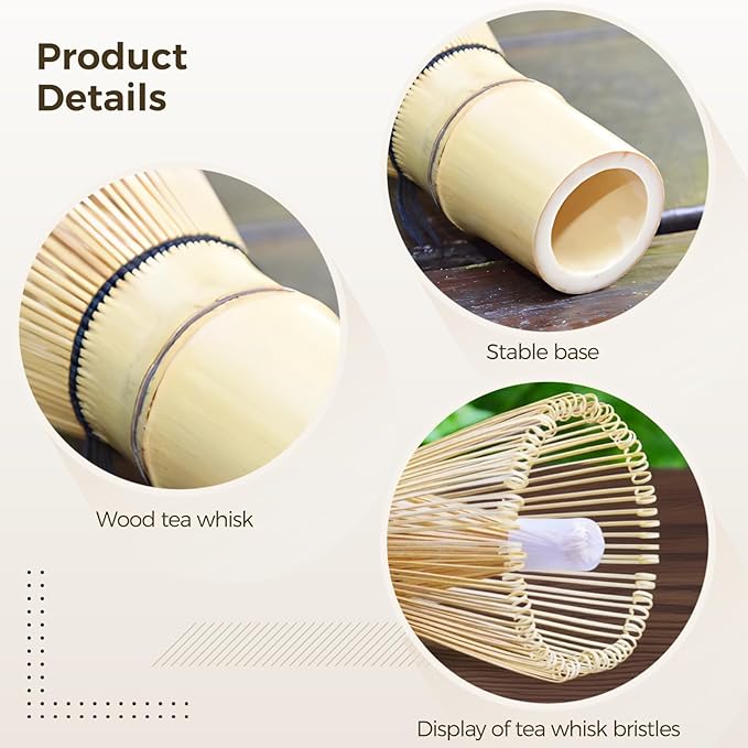 2 Pcs Wood Matcha Whisk Set, 100-Prong Handmade Chasen Whisk, 1.2 x 2.4 x 4.3 in / 3 x 6 x 11 cm, Natural Wood Color, Traditional Tea Ceremony Utensil