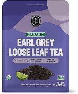 FGO Organic Earl Grey Black Tea, 16 Ounce Loose Leaf Bulk Resealable Bag, 16oz, Packaging May Vary (Pack of 1)