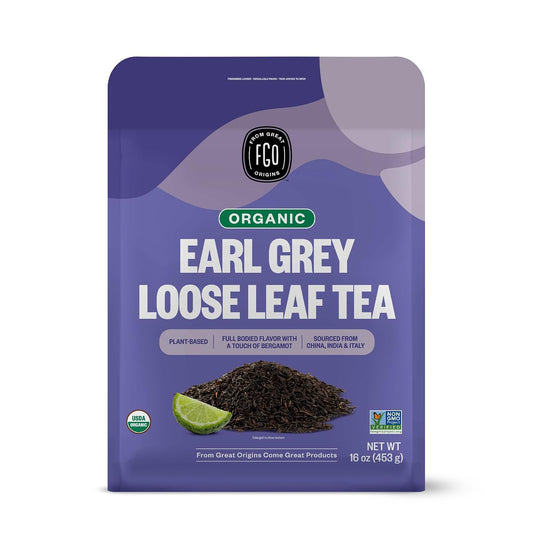FGO Organic Earl Grey Black Tea, 16 Ounce Loose Leaf Bulk Resealable Bag