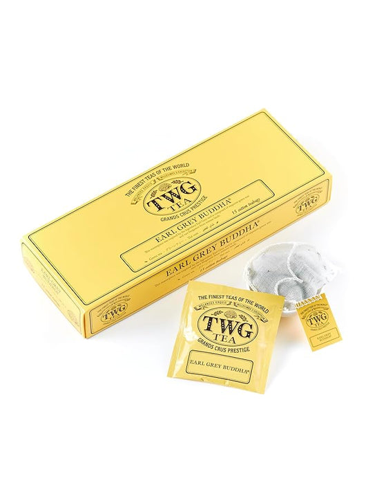 TWG Tea | Earl Grey Buddha | Green Tea | Bergamot & Rose Petals | 15 Hand Sewn Cotton Tea Bags | Gift Set