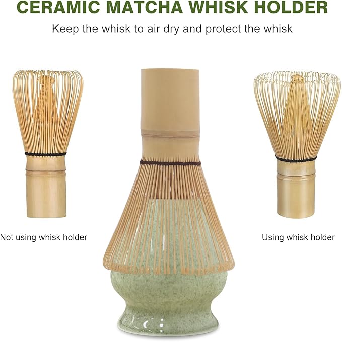 Matcha Whisk Set, Japanese Tea Set includes Matcha Bowl with Spout, Matcha Whisk and Holder, Bamboo Scoop - 4 Pcs Ceremonial Grade Matcha kit for Tea Lovers (Jade Green)