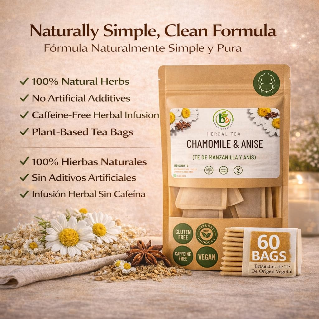 Manzanilla & Anís Té (Chamomile & Anise) – 60 Premium Tea Bags – 100% Natural Herbal Infusion – Traditional Digestive Comfort