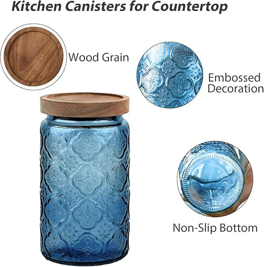 Glass Jar with Lid, Vintage Glass Storage Jars with Airtight Lid Coffee Canister Sugar Container for Kitchen Counter Pantry, Spice, Candy