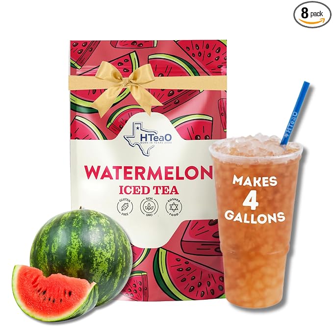 HTeaO Watermelon Iced Tea Bags – Makes 4 Gallons in 5 Minutes – Large Loaded Tea Sachets for Parties, Family Gatherings, & Groups – Texas-Style Ice Tea Packets for Quick Brew (8-Count)