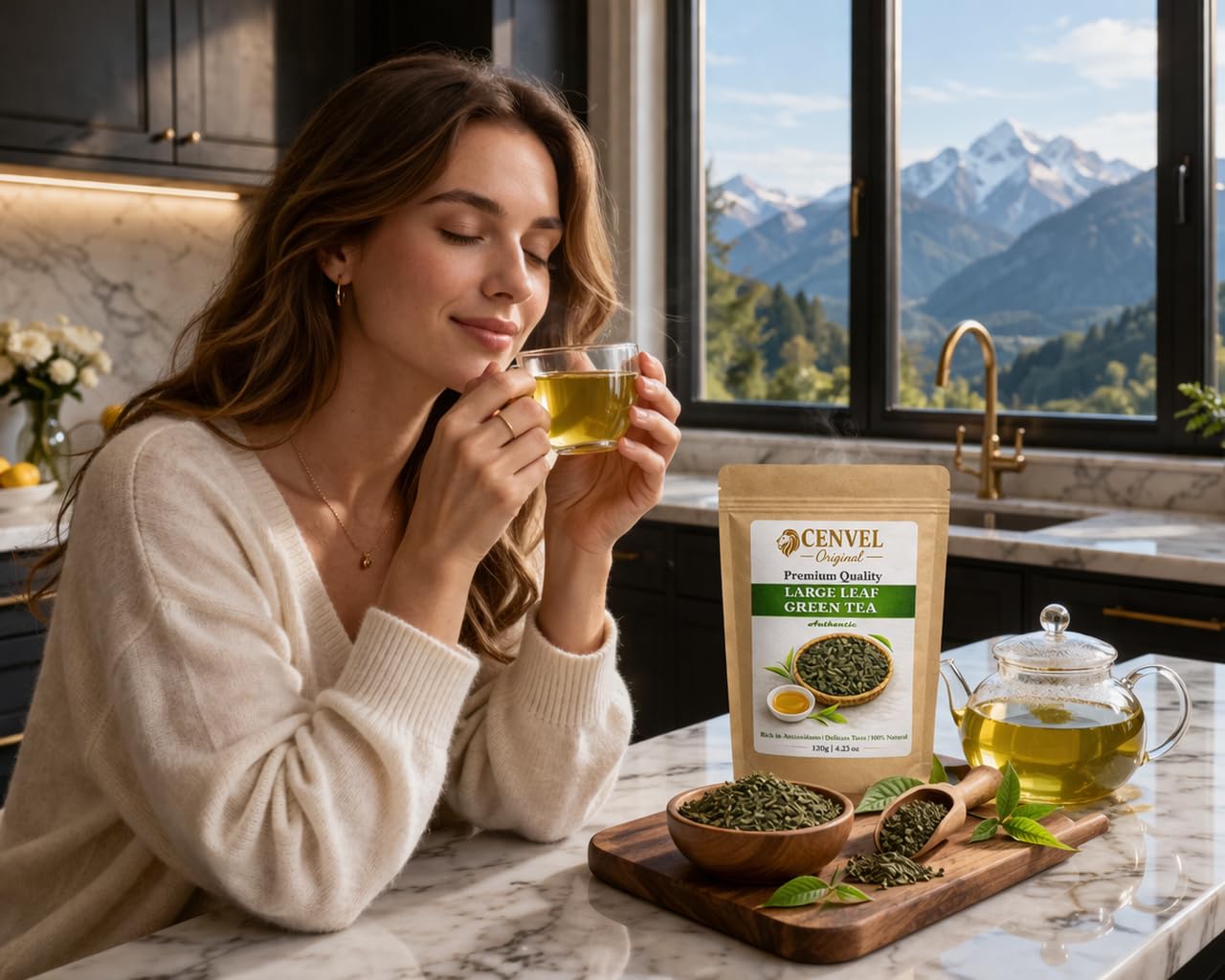 CENVEL® Large Leaf Green Tea | Exquisite Taste & Aroma | Premium Green Tea | Pure & Natural | Non GMO | Vegan Friendly (120g)