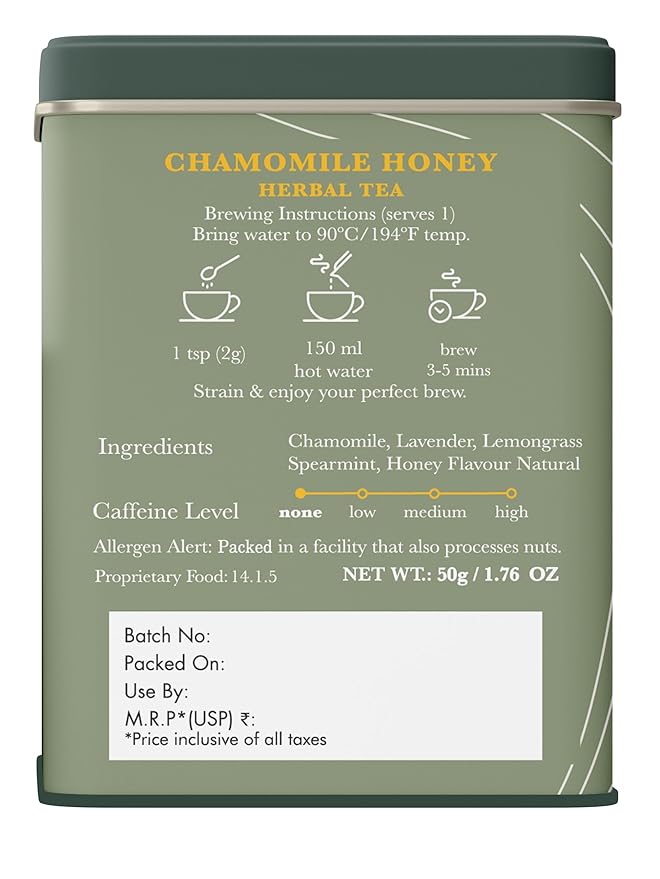 Luxmi Estates - Chamomile Honey Herbal Tea - 50g (25 Cups), Certified Organic Tea, Caffeine-Free