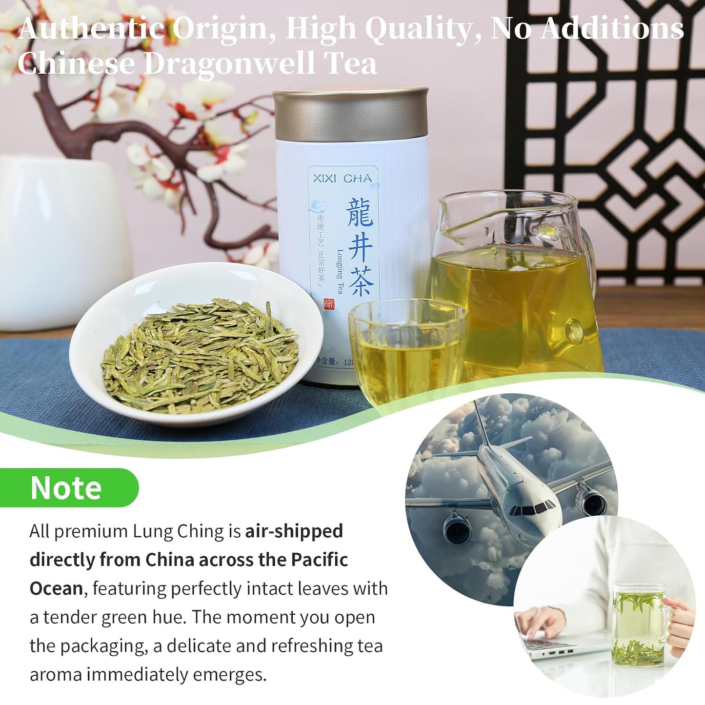 XIXICHA Longjing Green Tea Loose Leaf New Longjing Tea Dragon Well Dragonwell Tea Chinese Green Tea Lung Ching Premium Bean Aromatic All-natural and free of additives 4.23oz/120g（96 cups）龙井 绿茶 明前采摘
