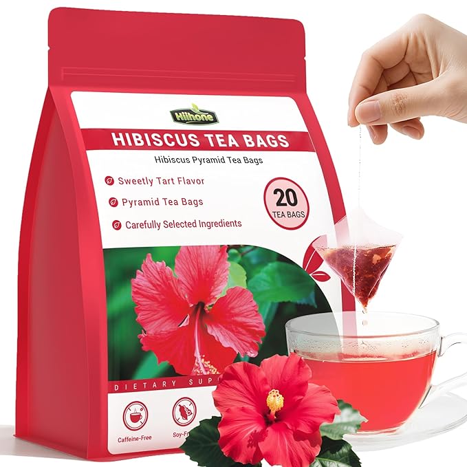 Hibiscus Tea Bags, Hibiscus Flower Herbal Tea - Rich in Vitamin C, Caffeine Free,Sugar Free, 50 Teab