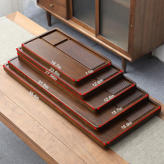Bamboo Tea Tray for Gongfu Tea Ceremony, Chinese Gongfu Tea Serving Tray, Handmade Serving Tray with Water Drainage, Tea Table Organizer for Teapots &amp; Cups(Brown,19.7x11in)