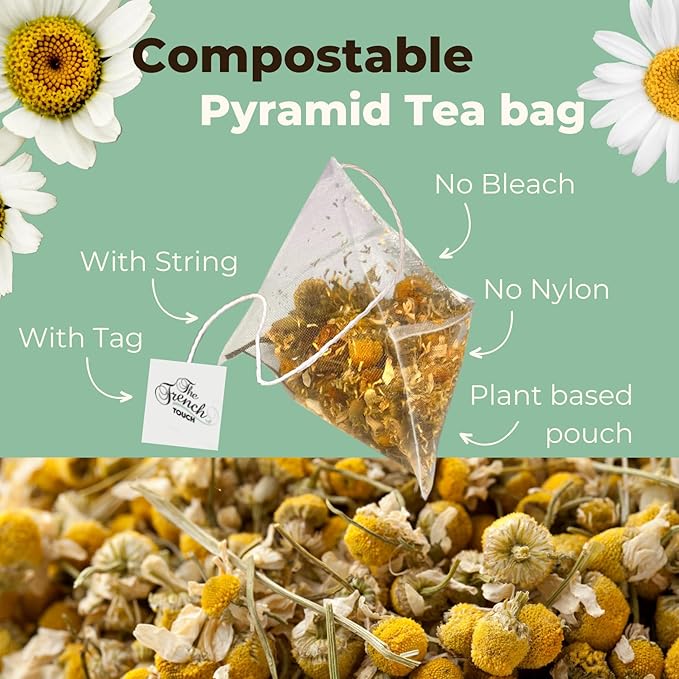 The French Touch Chamomile Tea Organic, 1.5g x 30 Pyramid Bags, 100% Certified USDA Organic, Plant based tea bags, Select Premium Tea