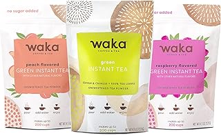 Waka Instant Tea Mix, 3 Bag Bundle - 100% Tea Leaves, No Additives, Unsweetened Tea Powders - Classic, Raspberry Flavored, Peach Flavored Green (4.5oz Each)
