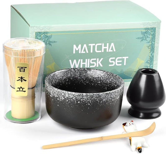 Matcha Tea Set, Matcha Accessories, Matcha Whisk Set Included Matcha Bowl, Bamboo Matcha Whisk, Scoop, Matcha Whisk Holder, Spoon Stand