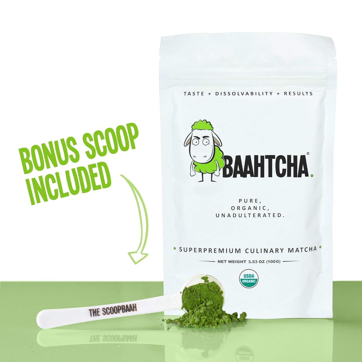 Baahtcha - USDA Organic Matcha Green Tea Powder - Premium Culinary Grade Natural Caffeine Energy Booster, Antioxidant, Kosher, Keto Friendly, Vegan - 100g
