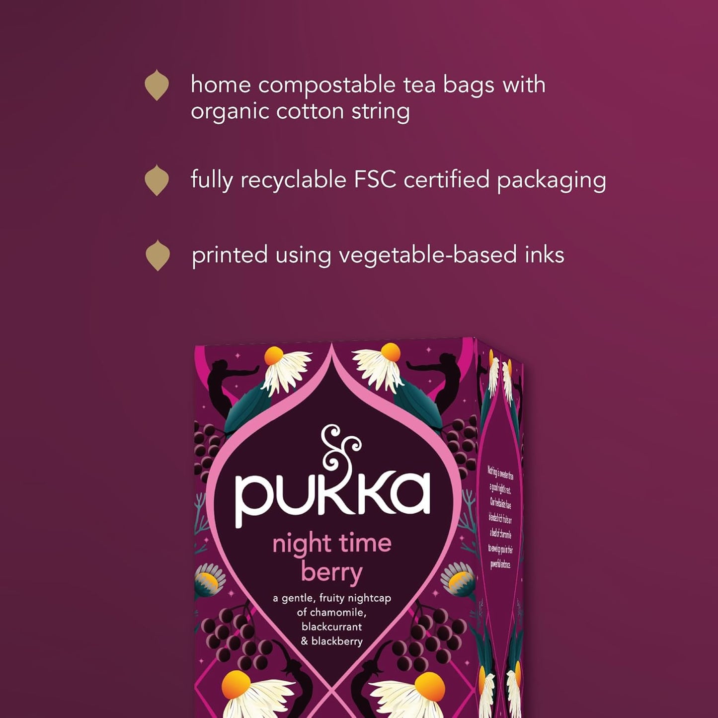 Pukka Organic Night Time Berry Herbal Tea with Chamomile, Echinacea, and Elderberry, Caffeine Free, 20 Total Tea Bags