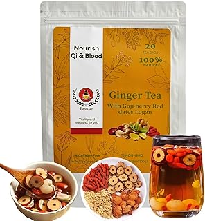 Eastrue Ginger Goji Berry Tea-Traditional Chinese Herbal Tea for Women with Jujube Red Dates,Longan, Supports Pregnancy Nausea Relief & Morning Sickness,Postpartum Essentials & Mothers Milks Lactation Tea,Caffeine Free, Organic,(200g/20Bags)