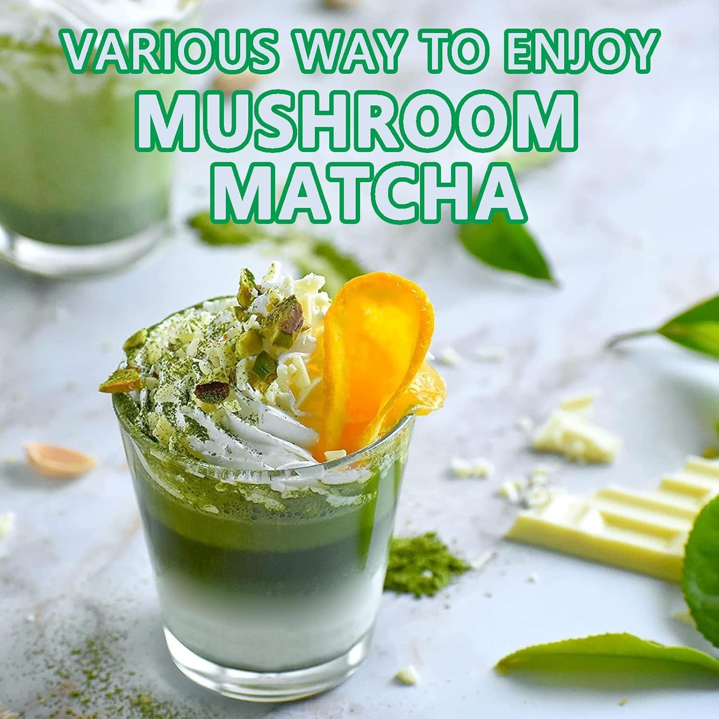 Suiyilary Mushroom Matcha, Ceremonial Matcha Tea Powder with 7 Superfood Mushrooms, Gluten Free, Taste Great Hot or Cold Matcha Latter - 150g 30 Serving