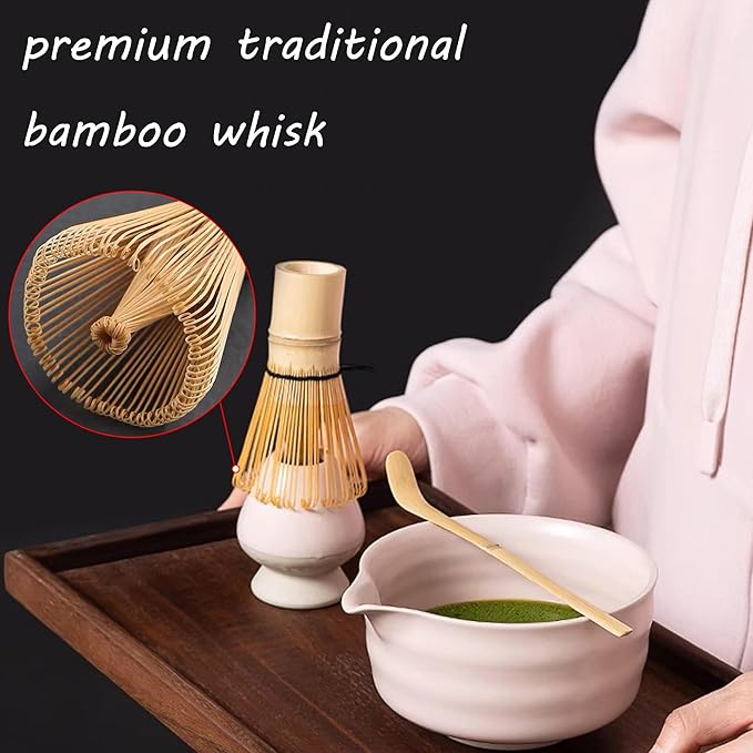 Matcha Whisk Set, 5 Pcs Matcha Kit for Matcha Lovers - Matcha Bowl with Spout, Matcha Whisk and Holder
