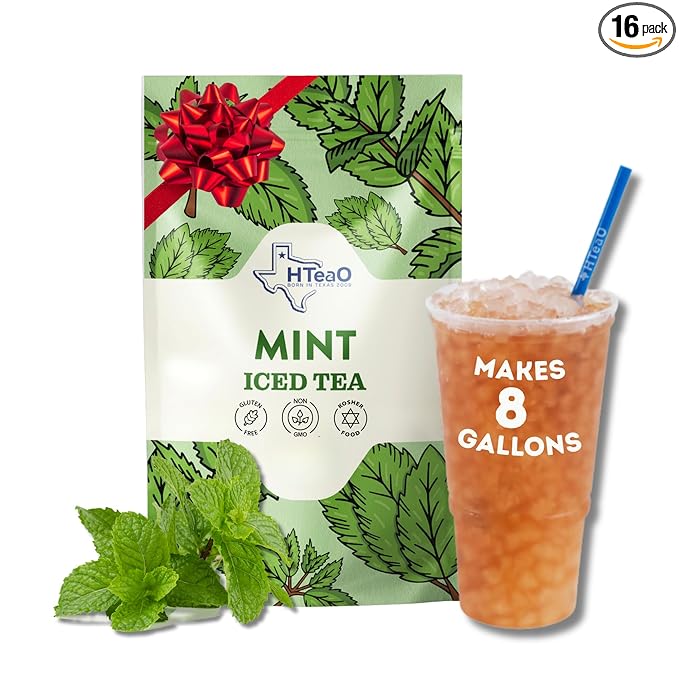 HTeaO Mint Black Iced Tea Bags – Makes 8 Gallons in 5 Minutes – Large Loaded Tea Sachets for Parties, Family Gatherings, & Groups – Texas-Style Ice Tea Packets for Quick Brew (16-Count)
