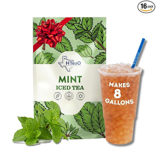 HTeaO Mint Black Iced Tea Bags – Makes 8 Gallons in 5 Minutes – Large Loaded Tea Sachets for Parties, Family Gatherings, & Groups – Texas-Style Ice Tea Packets for Quick Brew (16-Count)