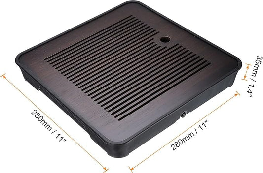 HARFINGTON Bamboo Chinese Gong Fu Tea Tray 11" Classic Tea Tray Bamboo Tea Table Furniture Vintage Tea with Water Storage Box for Drinking Tea Brown Black
