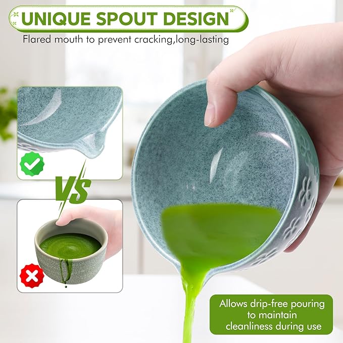 8 PCS Matcha Whisk Set, Japanese Tea Set includes Matcha Bowl Tea Making Tools Kit Ceramic Whisk Holder Stand, Sifter