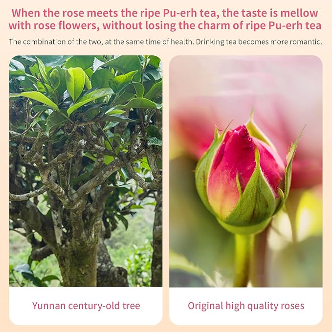 XIXICHA Rose Pu-erh Tea Cake Ripe Puerh Rose Pu'er Tea Aged Puer Chinese 300g/10.58oz Aged Fermented Cook Puerh Yunnan 普洱茶 熟茶 玫瑰普洱茶 云南勐海普洱茶
