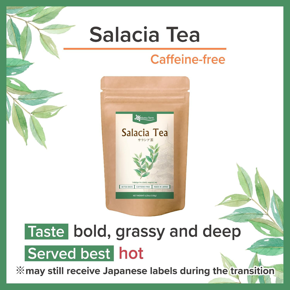 Onkatsu Frarm Salacia Tea Bags 40 Count Teabags Japanese Tea Caffeine Free