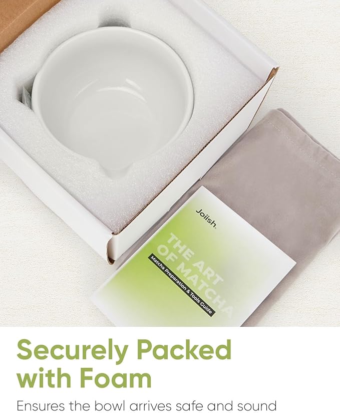 Matcha Bowl with Spout, Ceramic Matcha Tea Bowl (Chawan), Traditional Matcha Mixing Bowl for Whisking Matcha, Ivory White (18 Ounce)