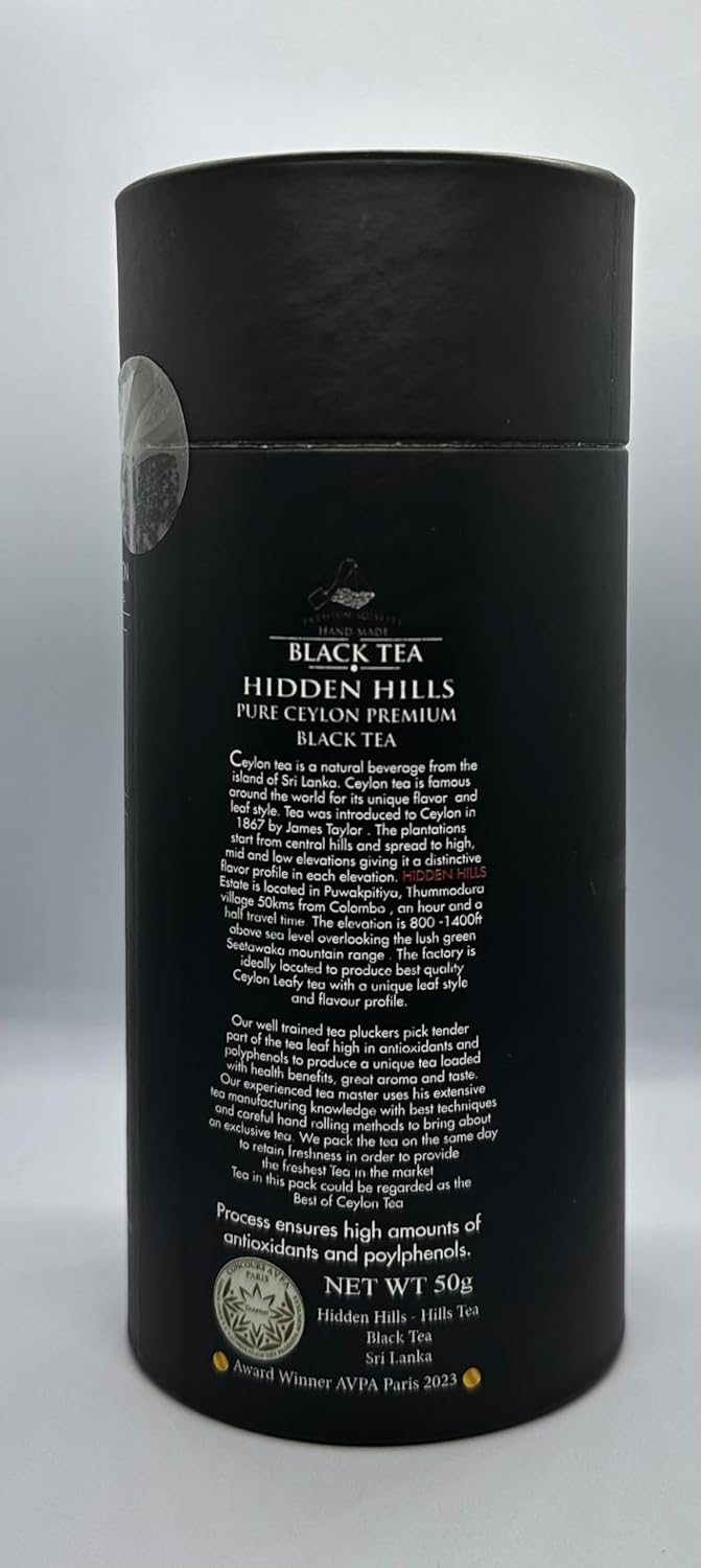 Hidden Hills Black Tea - Premium Quality Single Estate - Ceylon Tea (20 Tea Bags, 50g)