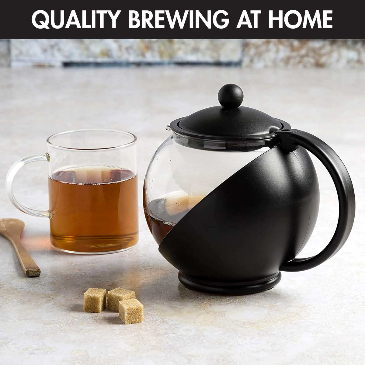 Primula Half Moon Teapot with Removable Infuser, Glass Tea Maker with Reusable Fine Mesh Stainless Steel Filter, Dishwasher