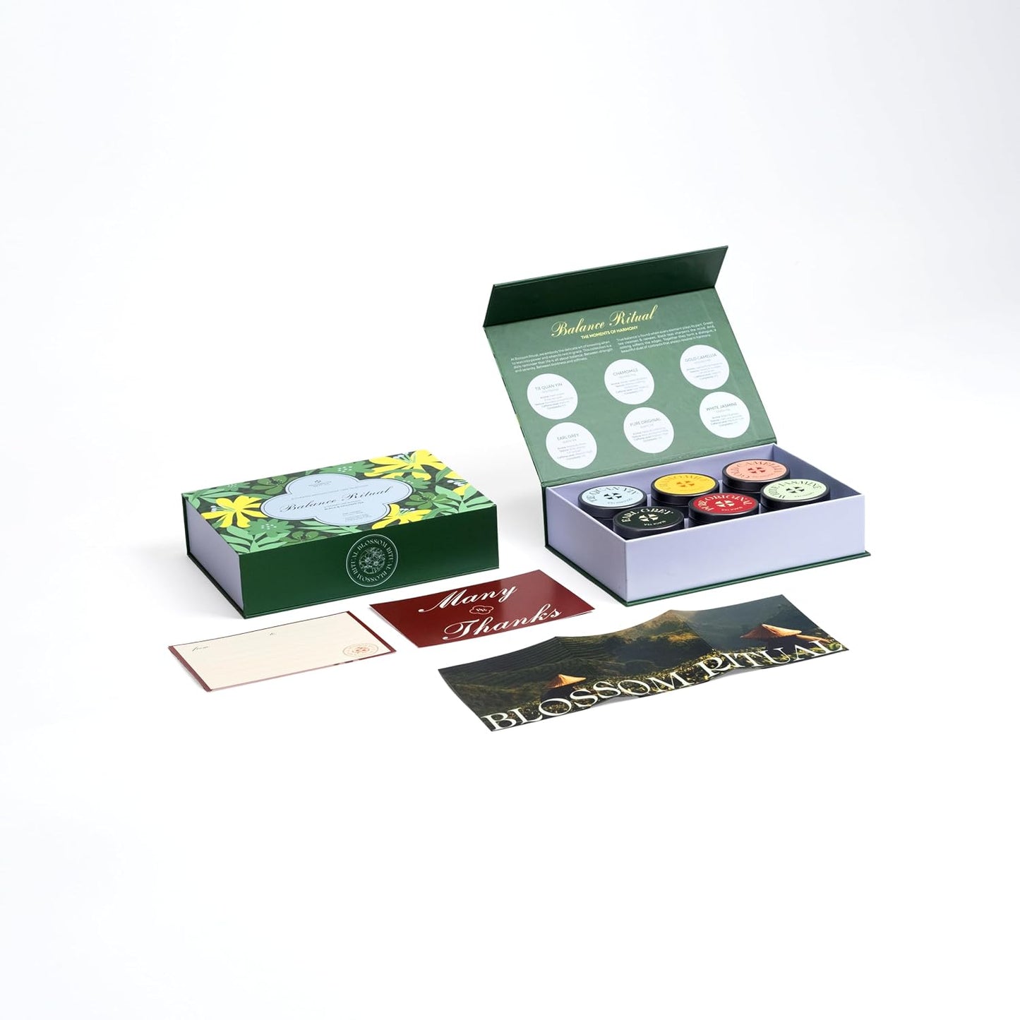 BLOSSOM RITUAL Balance Ritual Artisan Loose‑Leaf Tea Set – 6 Tin Gift Box – Oolong, Black &amp; Green Tea – Mindful Wellness Sampler – Natural Infusion – 5.3oz