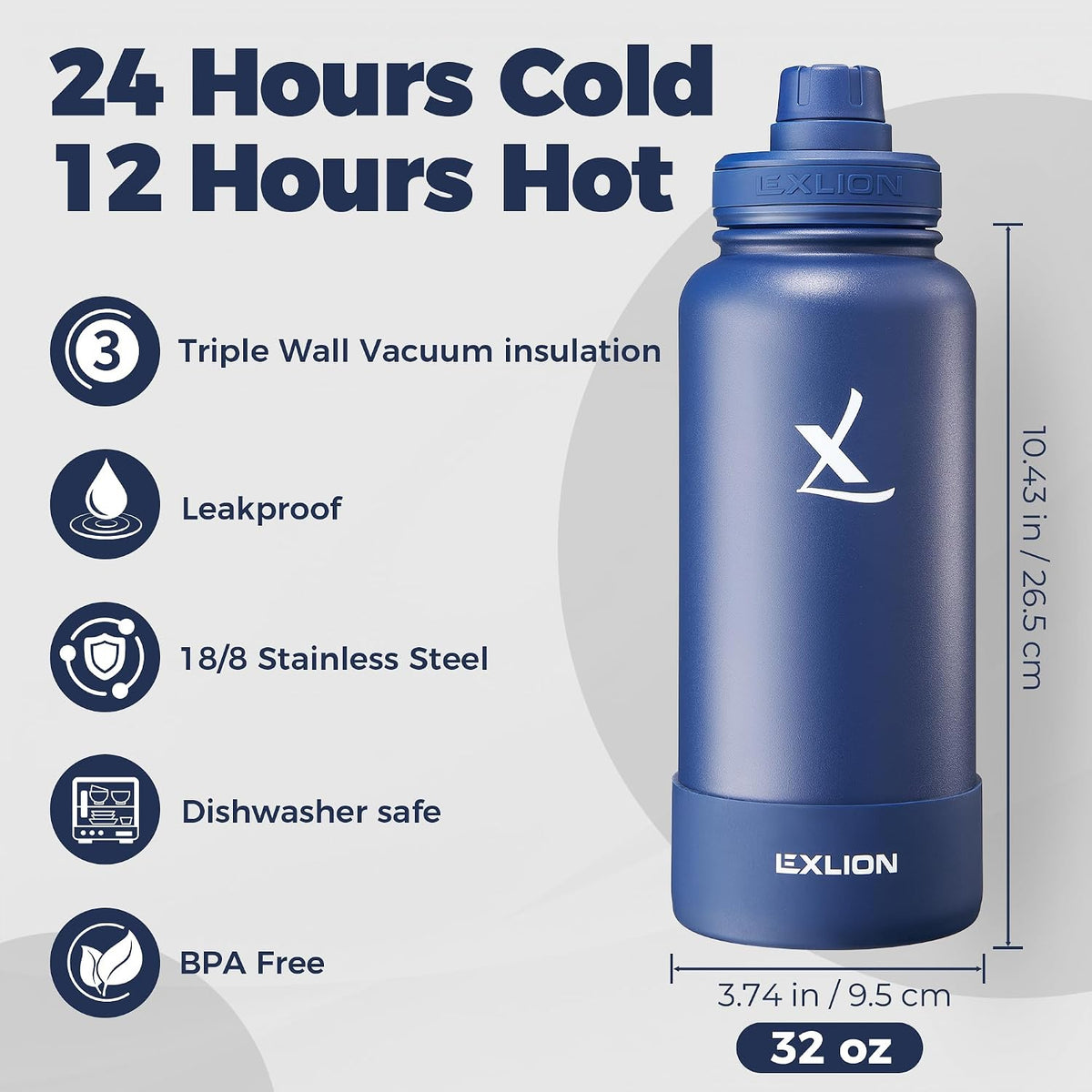 Lexlion Tea Infuser Water Bottle 32 Oz – Triple Wall Insulated Stainless Steel, Loose Leaf &amp; Fruit Strainer, 3 Leakproof Lids, BPA-Free Silicone Sleeve, Reusable Thermal Mug