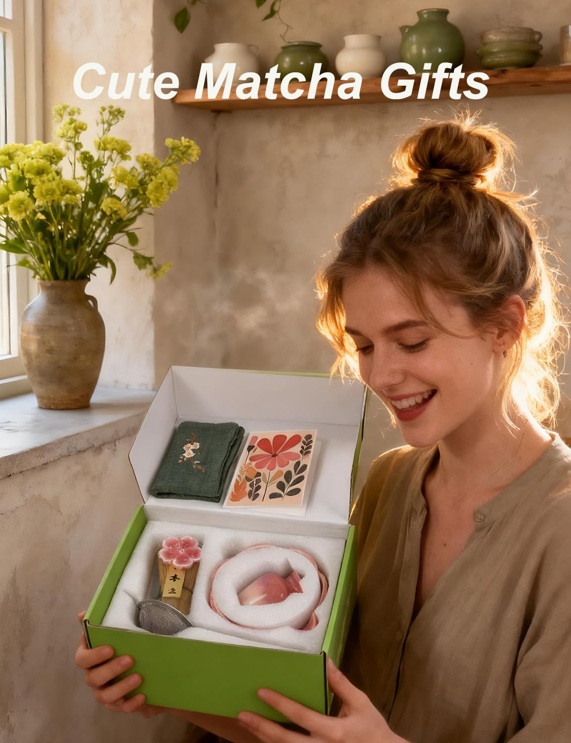 AURADYNE Matcha Set,9 Pcs Lotus Matcha Kit with Spout, Cute Matcha Gifts
