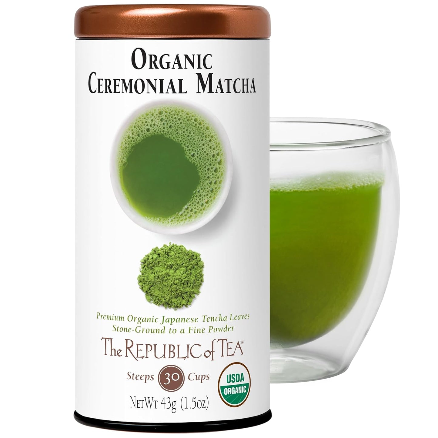 The Republic of Tea Organic Full-Leaf Japanese Matcha Green Tea Powder, 1.5 Oz Tin, Steeps 30 Cups