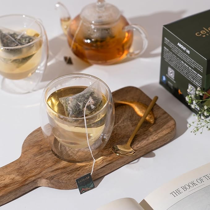 Celeste Chamomile Bloom, Lavender Chamomile Tea with Mint | 20 Pyramid Herbal Tea Bags | 100% Natural Ingredients