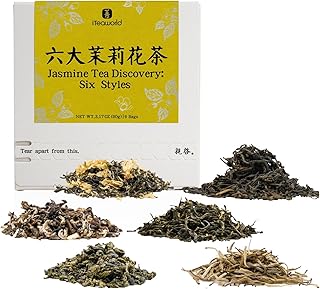 iTeaworld 6 Different Jasmine Tea Sampler, Jasmine Loose Leaf Tea(Including Jasmine Green Tea, Jasmine Oolong Tea, Jasmine LiuBao Tea ect.), No Sugar and Additive, Nice Tea Bags Variety Pack Gift Set(3.17oz)