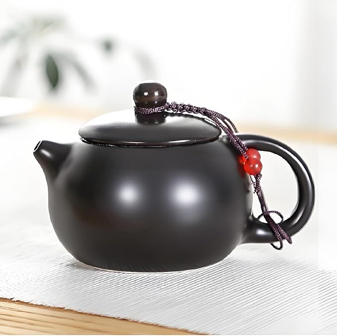 Portable Chinese Gongfu Tea Set - Handcrafted Ceramic Tea Set for Chinese/Japanese Tea Ceremony, Complete with Teapot & 4 Cups, Travel-Friendly Gift Set(Black)