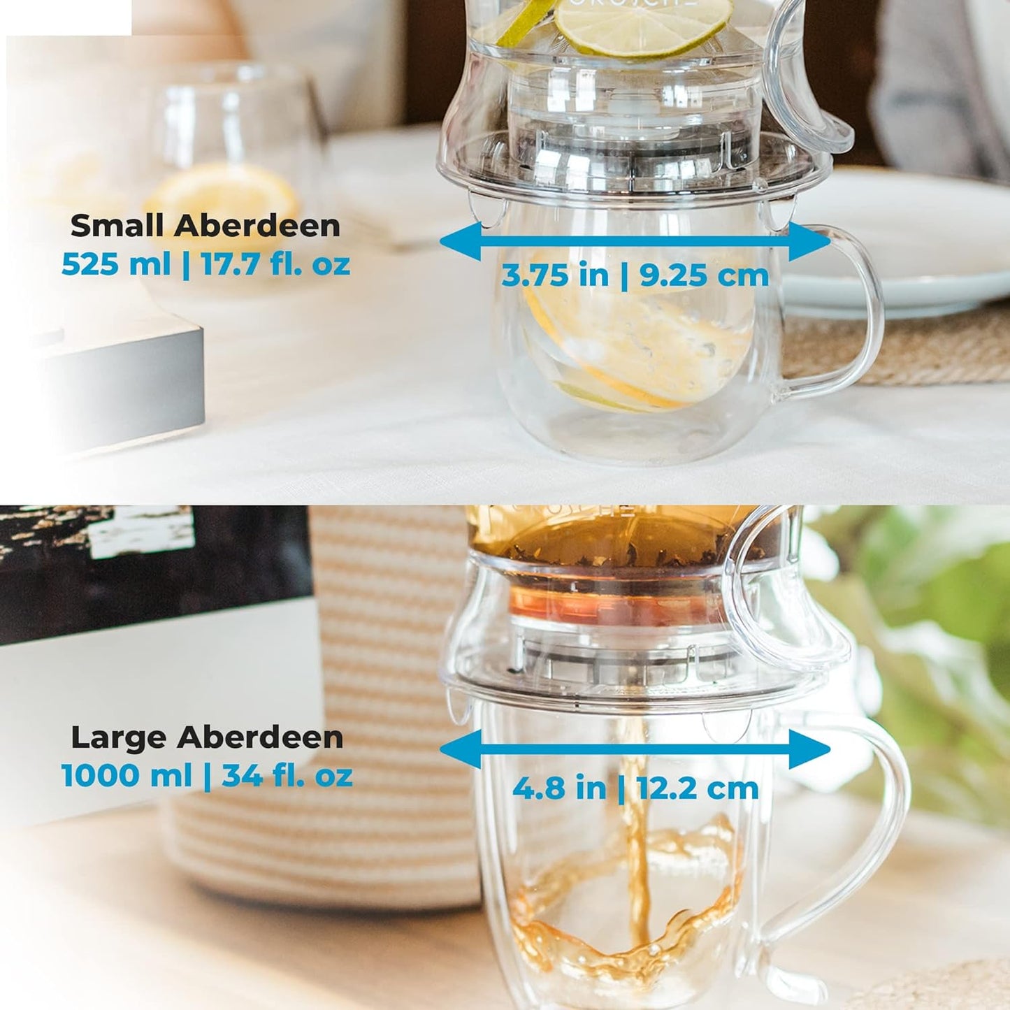 GROSCHE Aberdeen Smart Tea Maker BPA-Free Tea Infuser Clear 34 oz (1000 ml) | Drip-Free Bottom Dispenser, Coaster, Easy Brewing, Simple Cleanup, Tritan Build, Loose-Leaf Steeping, Stylish Design