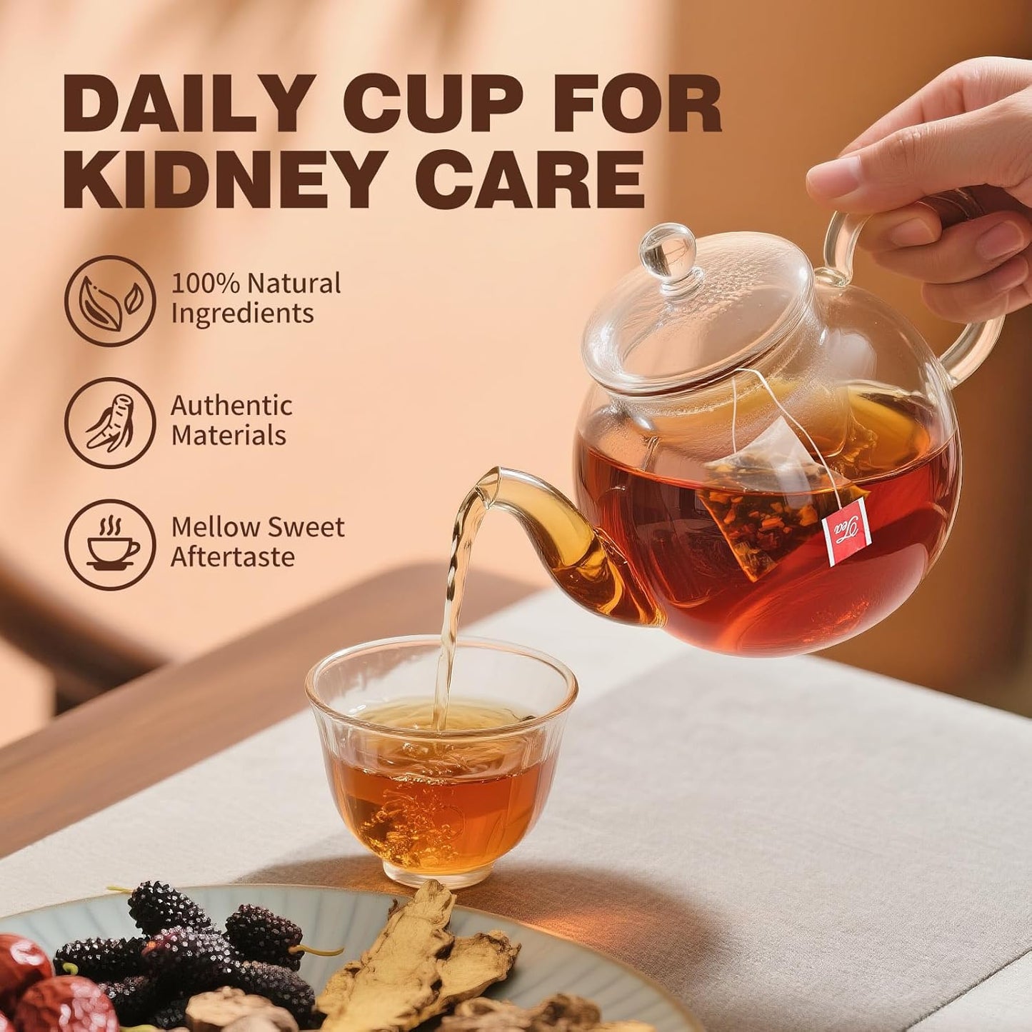 Kidney Tea Formula Ginseng Six Treasure Tea, Ginseng &amp; Mulberry Herbal Tea, Kidney Cleanse Detox &amp; Repair, Traditional Chinese Herbal Tea Bags, Five Treasures Teas For Men Women (60 Bags/1 Pack)