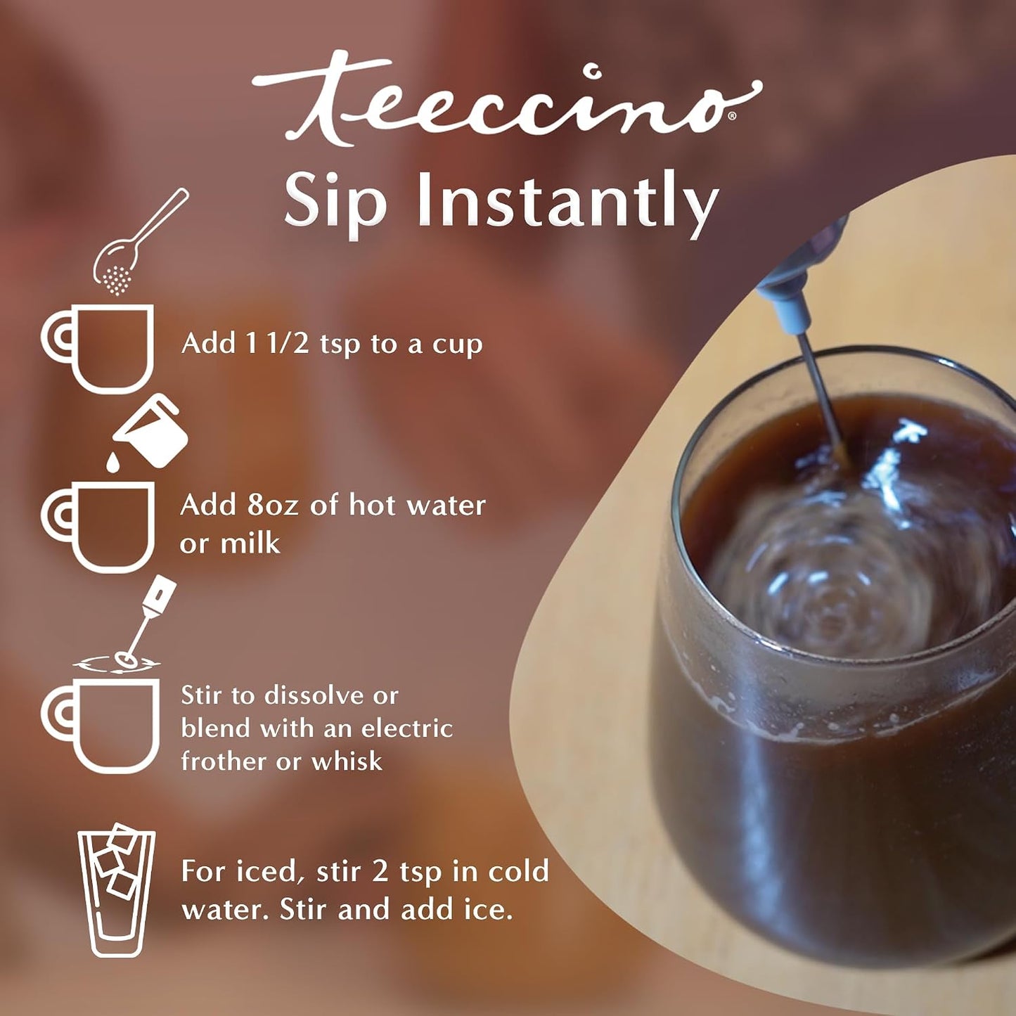 Teeccino Instant Organic Mocha Herbal Coffee - 33 servings – Instant Chicory Coffee Alternative with Lush Chocolate Slightly Sweetened by Dates That’s Prebiotic, Caffeine-Free - 3.53 Ounces